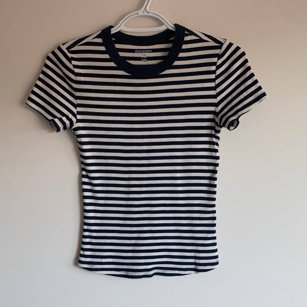 Old Navy, Navy and White Striped Short Sleeve Tee, Tall